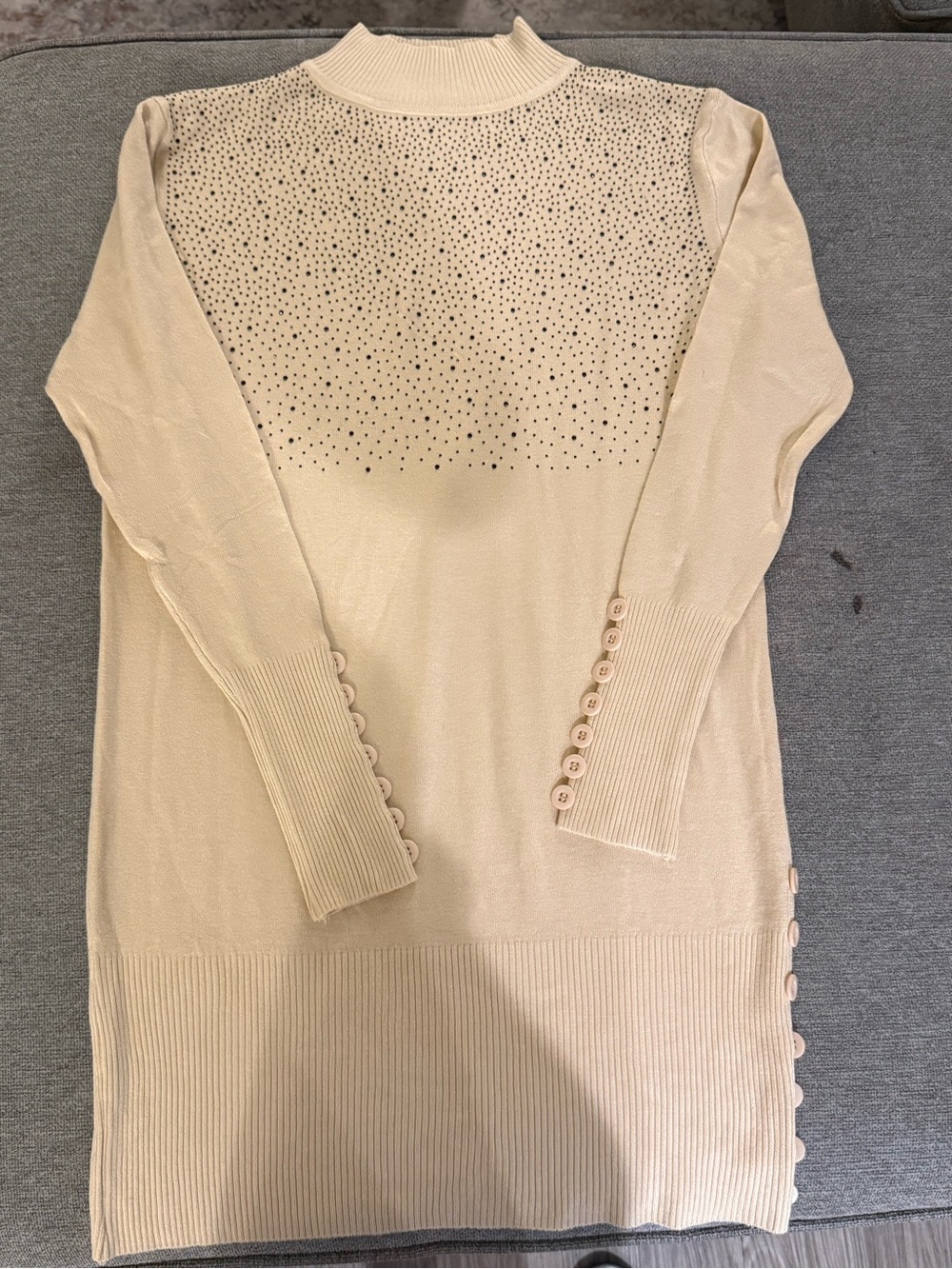 Cream Embellished Turtleneck Sweater Dress